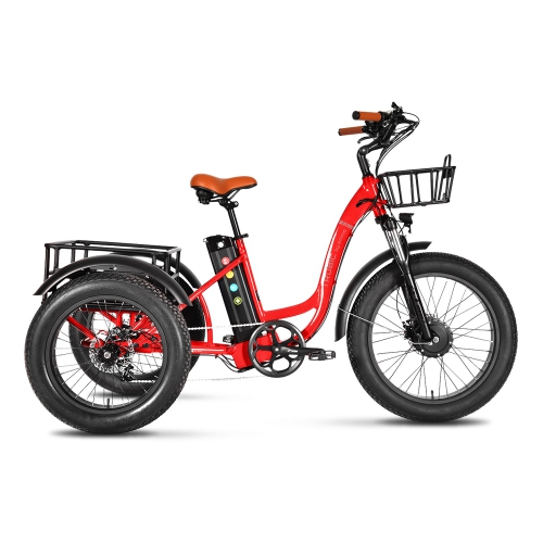 EMMO Trobic Pro Electric Fat Tire 3 Wheel EBike for Adults 48V 750W Peak Motor- Hydraulic Brakes - Red - Color Display - Turn Signals