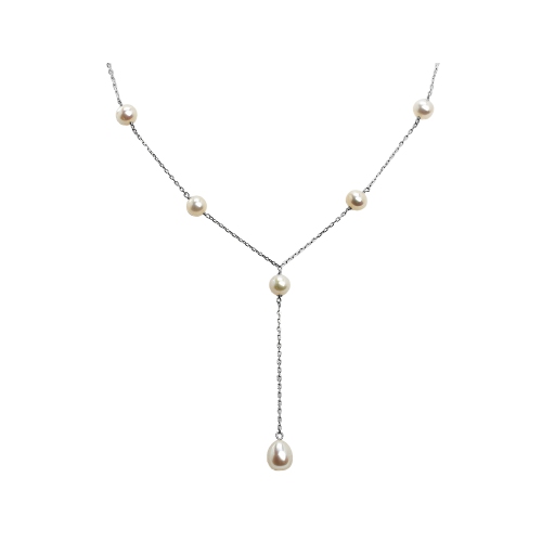 GEM AND HARMONY  Cultured Freshwater Pearl Lariat Necklace In Sterling Silver 16 Inches In White