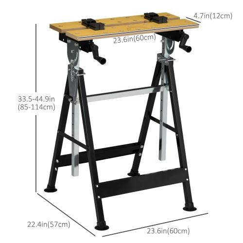 HOMCOM Portable Work Bench, Workshop Tool Stand with 6-Level Height Adjustable Work Table, Carpenter Saw Table with 4 Clamps, Steel Frame, 220lbs