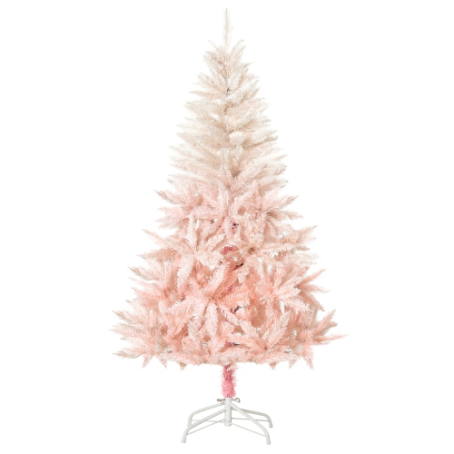 HOMCOM 6ft Artificial Christmas Tree Holiday Home Decoration with Metal Stand, Automatic Open, White and Pink