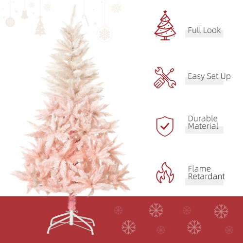 Homcom Sapin de Noël artificiel de 2,1 m Décoration de maison de vacances avec support en métal, ouverture automatique, blanc et rose