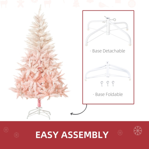 Homcom Sapin de Noël artificiel de 2,1 m Décoration de maison de vacances avec support en métal, ouverture automatique, blanc et rose