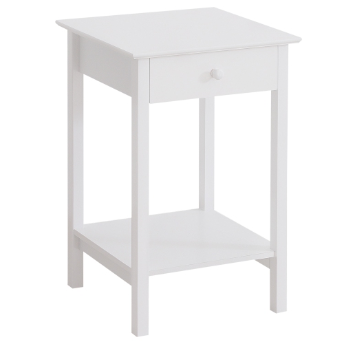 HOMCOM Modern Nightstand, Side Table with Drawer and Storage Shelf, End Table for Living Room, 15.4" x 15.4" x 24", White