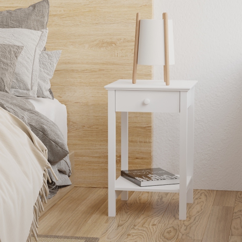 HOMCOM Modern Nightstand, Side Table with Drawer and Storage Shelf, End Table for Living Room, 15.4" x 15.4" x 24", White