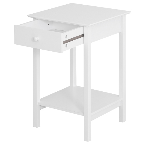 HOMCOM Modern Nightstand, Side Table with Drawer and Storage Shelf, End Table for Living Room, 15.4" x 15.4" x 24", White