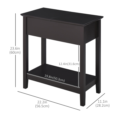 HOMCOM Flip Top End Table, Side Table with Storage Shelf, Narrow Nightstand for Small Spaces in Living Room, Bedroom, 22.2" x 11.1" x 23.6", Dark