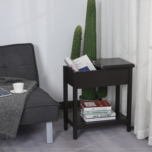 HOMCOM Flip Top End Table, Side Table with Storage Shelf, Narrow Nightstand for Small Spaces in Living Room, Bedroom, 22.2" x 11.1" x 23.6", Dark
