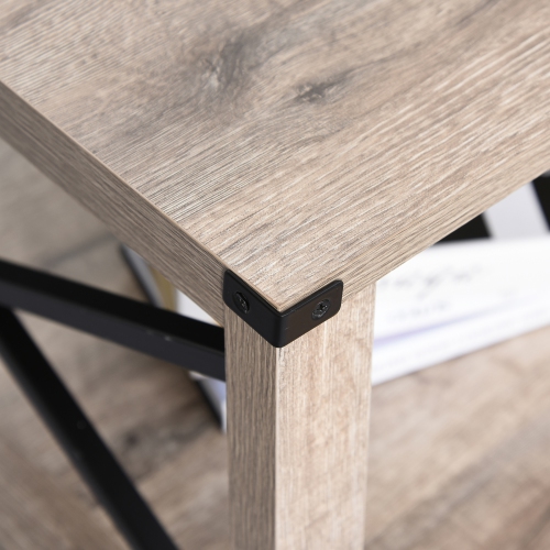 HOMCOM Farmhouse 2-Tier Coffee Table, Center Table with Slatted Bottom Storage Shelf and X Bar Frame for Living Room, 40.2" x 22" x 18", Oak