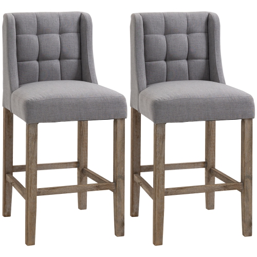 HOMCOM Counter Height Bar Stools Set of 2, Upholstered Bar Chairs with Square Tufted Backrest and Footrest, Modern Barstools for Kitchen, Dining Room