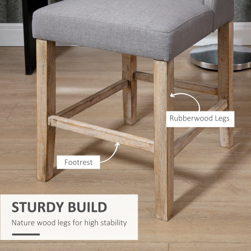 HOMCOM Counter Height Bar Stools Set of 2, Upholstered Bar Chairs with Square Tufted Backrest and Footrest, Modern Barstools for Kitchen, Dining