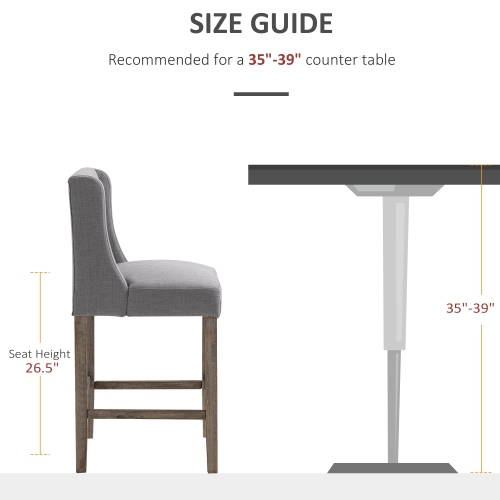 HOMCOM Counter Height Bar Stools Set of 2, Upholstered Bar Chairs with Square Tufted Backrest and Footrest, Modern Barstools for Kitchen, Dining