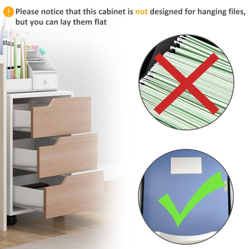 HOMCOM 3 Drawer File Cabinet, Mobile Vertical Filing Cabinet with Wheels, Printer Stand with Storage for Home Office, Oak