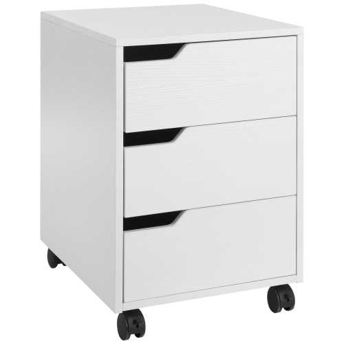 HOMCOM 3 Drawer File Cabinet, Mobile Vertical Filing Cabinet with Wheels, Printer Stand with Storage for Home Office, White