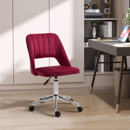 Vinsetto Office Desk Chair, Height Adjustable Computer Task Chair, Modern Fabric Makeup Vanity Chair with Swivel Wheels, Red
