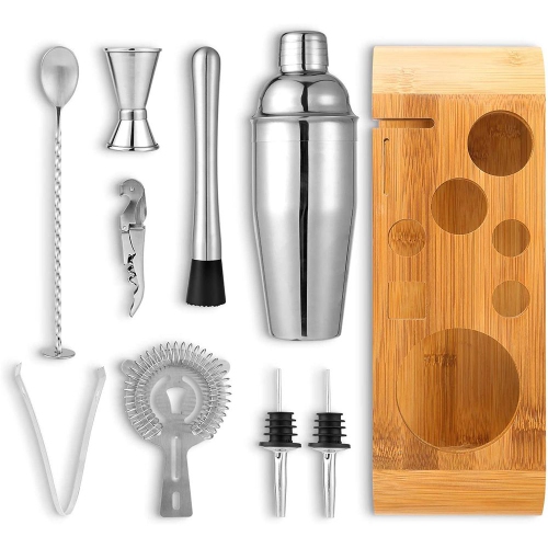 ISTAR Bartender Kit With Stand - 10 Piece Bar Set Cocktail Shaker Set, Drink Mixer Set For Home Bar With All Bar Accessories - Bar Tool Set, Cocktail