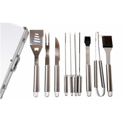 Stainless Steel BBQ Grill Tools Set with Premium Aluminum Case - 10 Heavy Duty Professional-Quality Grill Utensils Barbecue Tools for Complete