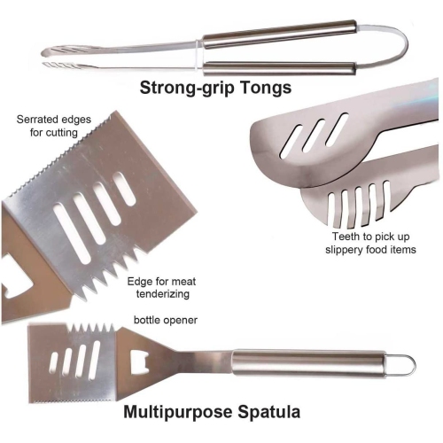 Stainless Steel BBQ Grill Tools Set with Premium Aluminum Case - 10 Heavy Duty Professional-Quality Grill Utensils Barbecue Tools for Complete
