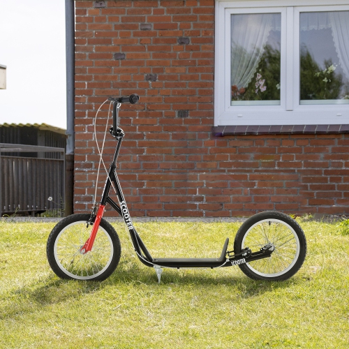 Aosom Youth Scooter Street Kick Scooter for Teens Kids Ride on Toy w/ 16'' Inflatable Wheel Dual Brakes for 5+ Year Old Black