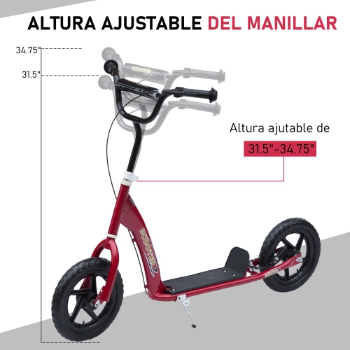 Vélo de rue Scooter pour adolescents de HOMCOM avec pneus en EVA de 12&nbsp;po pour rouge de 5-12 ans