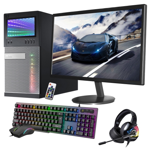 Gaming PC with 24 Inch Monitor - Dell OptiPlex Tower Computer Desktop i5 3.2GHz NVIDIA GeForce GT 1030 2GB 16GB DDR3 RAM 512GB SSD 1TB HDD Win 10 Pro