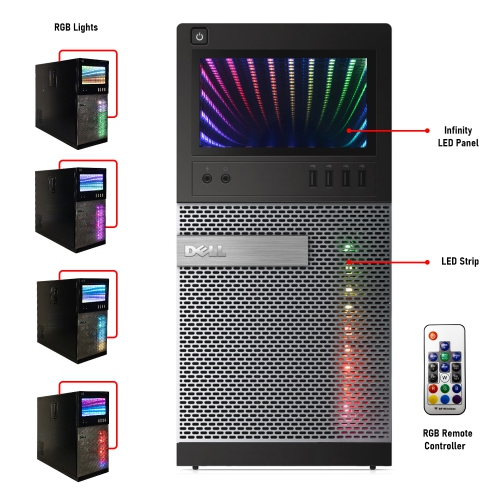 DELL  Refurbished (Good) - Optiplex Gaming PC Tower - Gt 1030 2GB, Intel Core I5, 16GB Memory, 256GB SSD + 500GB HDD, Win 10 Pro, RGB + 24" Monitor