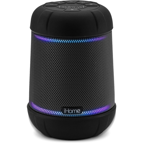iHome IBT158V2B Bluetooth Rechargeable Waterproof Speaker w/ 360° Stereo Sound & Color Changing Accent Lighting