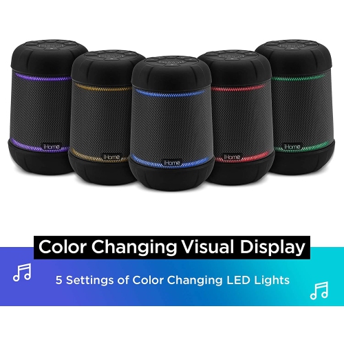 iHome IBT158V2B Bluetooth Rechargeable Waterproof Speaker w/ 360° Stereo Sound & Color Changing Accent Lighting