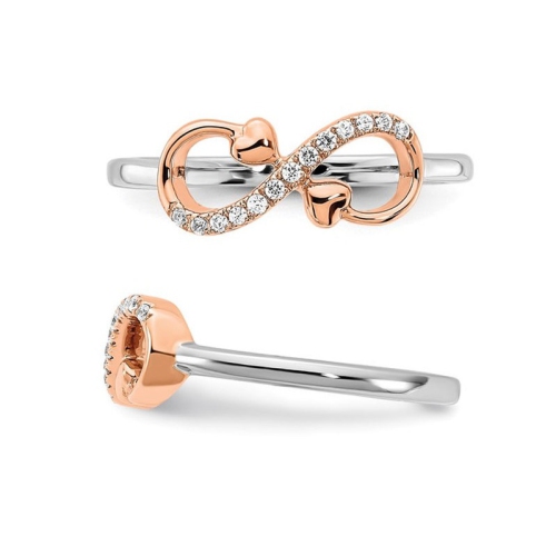 Bague en forme de coeur infini en or blanc et rose 14 ct avec diamants décoratifs