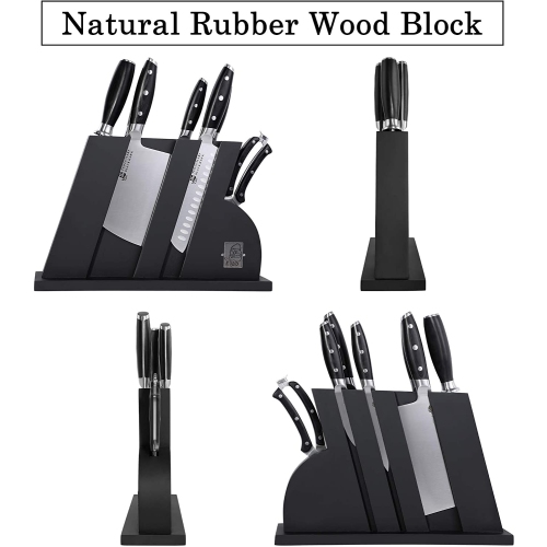 TUO Knife Set - 8 Pcs Kitchen Knife Set with Wooden Block - German HC Stainless Steel Chef Knife Set - Ergonomic Pakkawood Handle - Black Hawk Series