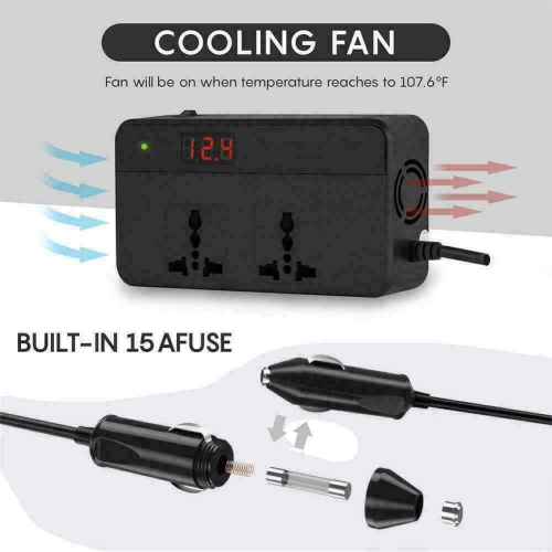 Onduleur de voiture 200 W c.c. 12 V 4 ports USB Adaptateur de chargeur pour l’auto avec interrupteur