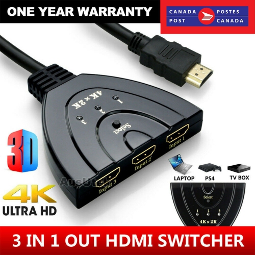 Gold-Plated HDMI Switch swicher Splitter 3 Port, Supports 4K, Full HD1080p, 3D
