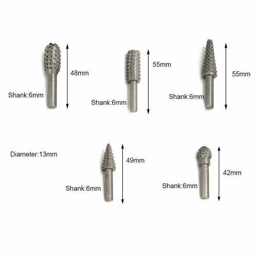 5pc Rasp Steel Rotary Burr Shape Wood Grinding Milling Shaping Drill Bit Tool