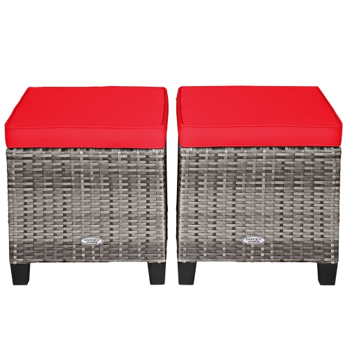 Costway 2PCS Patio Rattan Cushioned Ottoman Seat Foot Rest Table