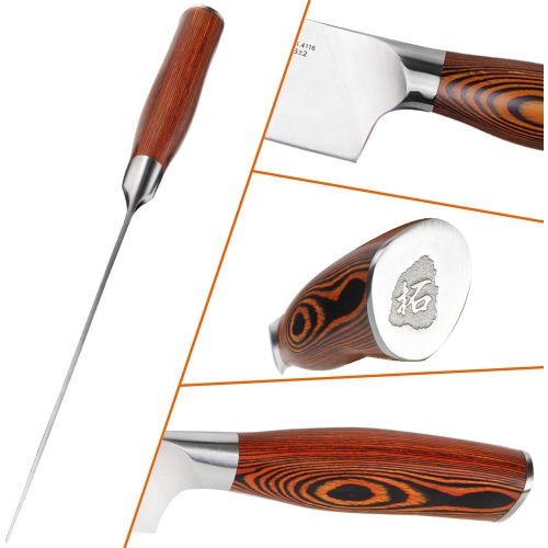 Ensemble de couteaux TUO avec bloc en bois, acier à affûter et ciseaux en acier forgé HC allemand X50CrMoV15 avec manche en bois de pakka - Ensemble