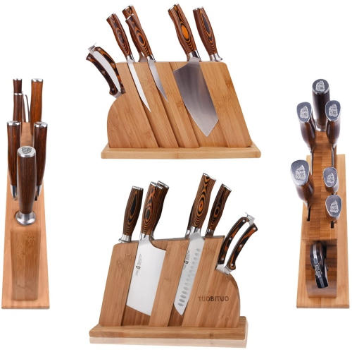 TUO Cutlery Knife Set with Wooden Block, Honing Steel and Shears-Forged HC German Steel X50CrMoV15 with Pakkawood Handle - Fiery Series 8pcs Knives