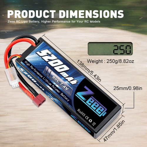 2 Piece for sale online ZEEE DC023 2s Remote & App Controlled 5200mAh Lipo Battery