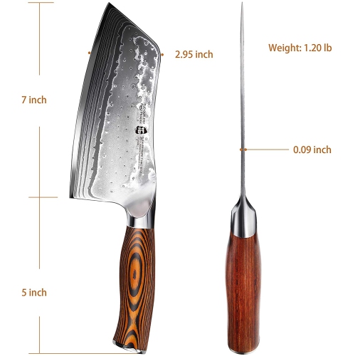 TUO TC0702R Cutlery Cleaver 7'' Knife - Japanese AUS-10 45-Layers Steel Damascus Rose