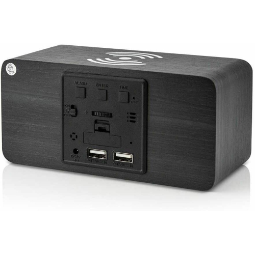 Réveille-matin avec recharge sans fil en bois numérique chambre numérique à DEL CA électrique en bois