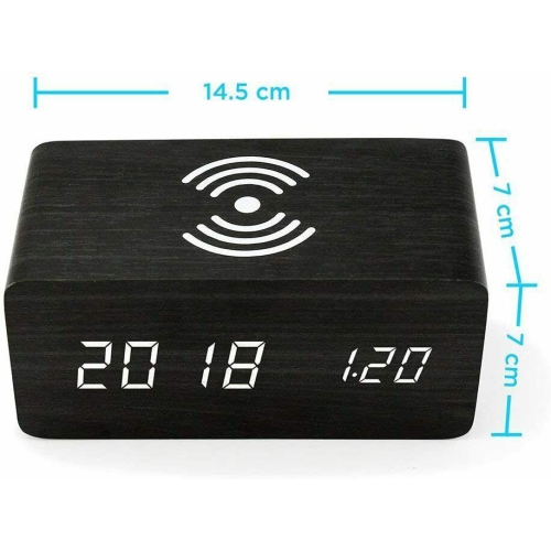 Réveille-matin avec recharge sans fil en bois numérique chambre numérique à DEL CA électrique en bois