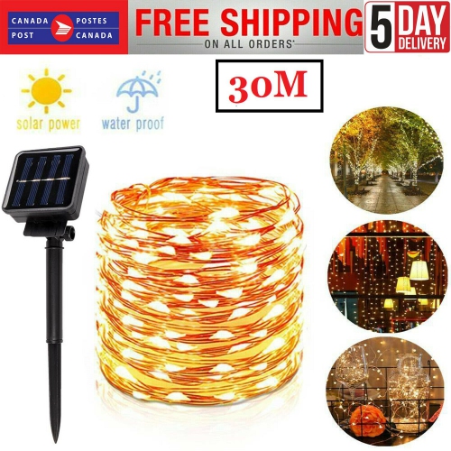 Bande lumineuse solaire DEL 30 m guirlande de lumières de Noël d'extérieur étanche jardin de Noël CA