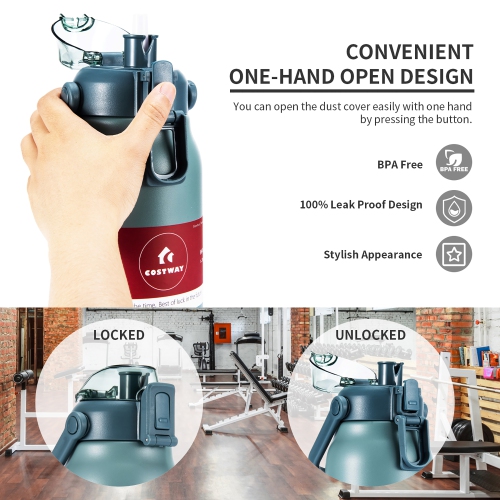 Costway 44oz Vacuum Insulated Stainless Steel Sports Water Bottle Leakproof Flask