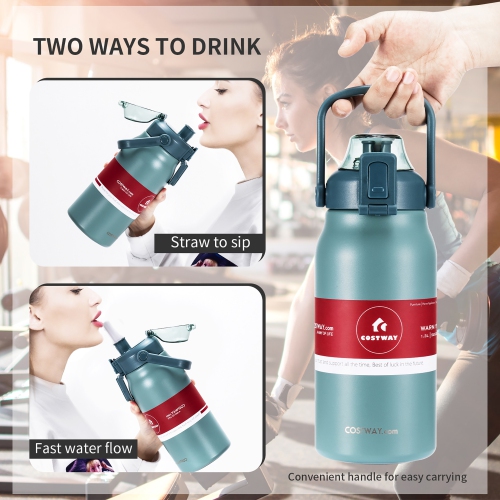 Costway 44oz Vacuum Insulated Stainless Steel Sports Water Bottle Leakproof Flask