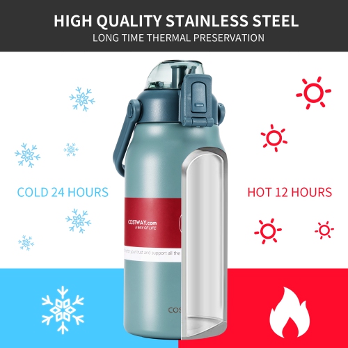 Costway 44oz Vacuum Insulated Stainless Steel Sports Water Bottle Leakproof Flask