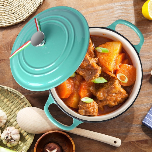 Faitout en fonte de 4,2 pte avec poignée et bouton en acier inoxydable, vert