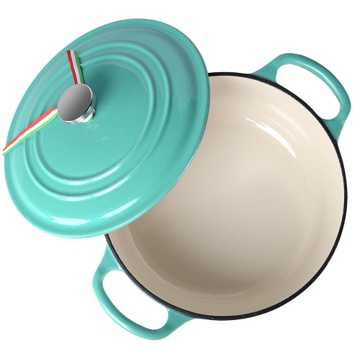 Faitout en fonte de 4,2 pte avec poignée et bouton en acier inoxydable, vert