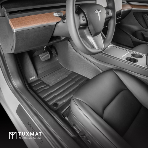 TuxMat - For Tesla Model 3 2017-2023 Models - Custom Car Mats - Maximum Coverage, All Weather, Laser Measured - This Full Set Includes 1st and 2nd
