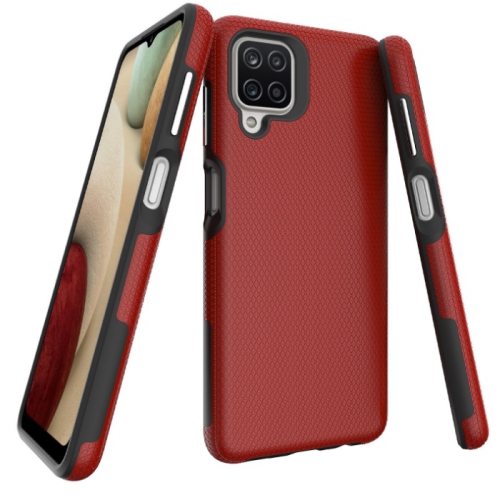 TopSave Triangle Pattern PC Back+Inner TPU Dual Layer Hybrid Case For Samsung Galaxy A12, Red