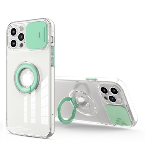 CC  Topsave Colorful Sliding Window Camera Lens Protective Clear Tpu Phone Case W/ Ring Holder Stand Cover for Iphone 12 Pro Max 6.5" In Teal