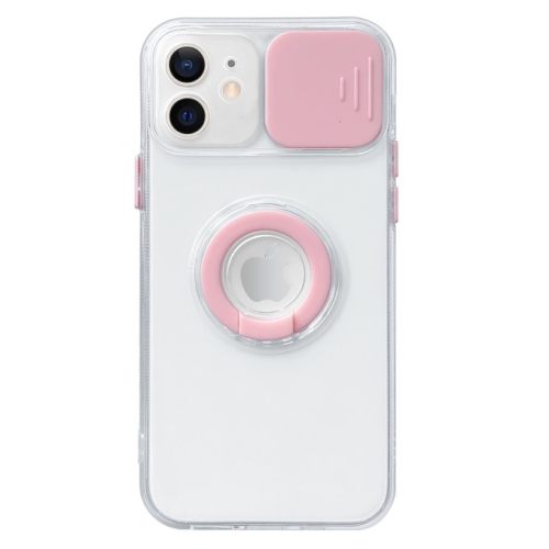 CC  Topsave Colorful Sliding Window Camera Lens Protective Clear Tpu Phone Case W/ Ring Holder Stand Cover for Iphone 11 6.1" In Baby Pink