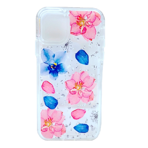 CC  Topsave Dual Layer Transparent Hard PC Back W/ Tpu Bumper+Embossing Flower Design Cover Phone Case for Iphone 12/12 Pro(6.1), Pink01